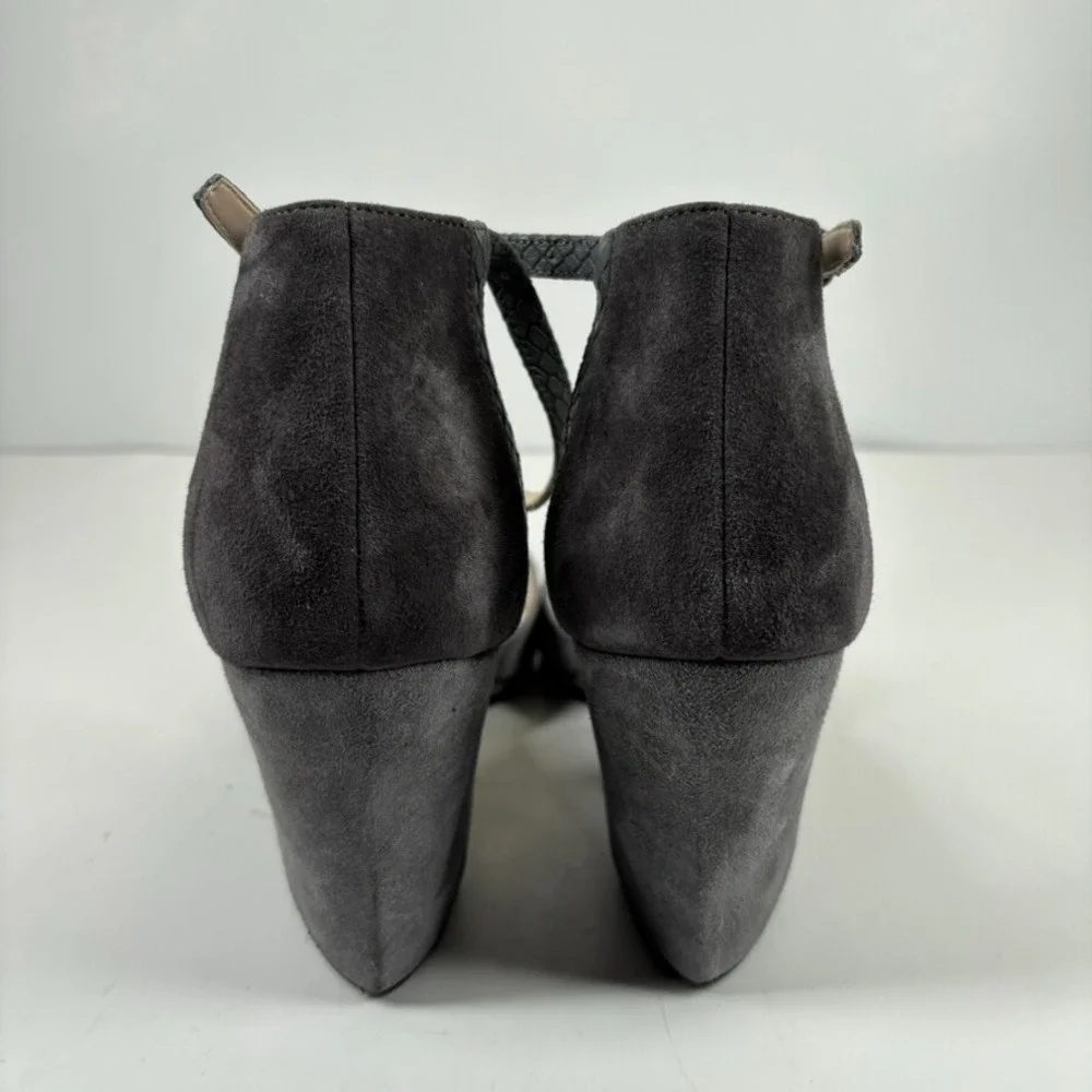 Cole Haan Lara Women's US 11 Grey Suede‎ Comfort Casual Ankle Strap Wedge Pumps